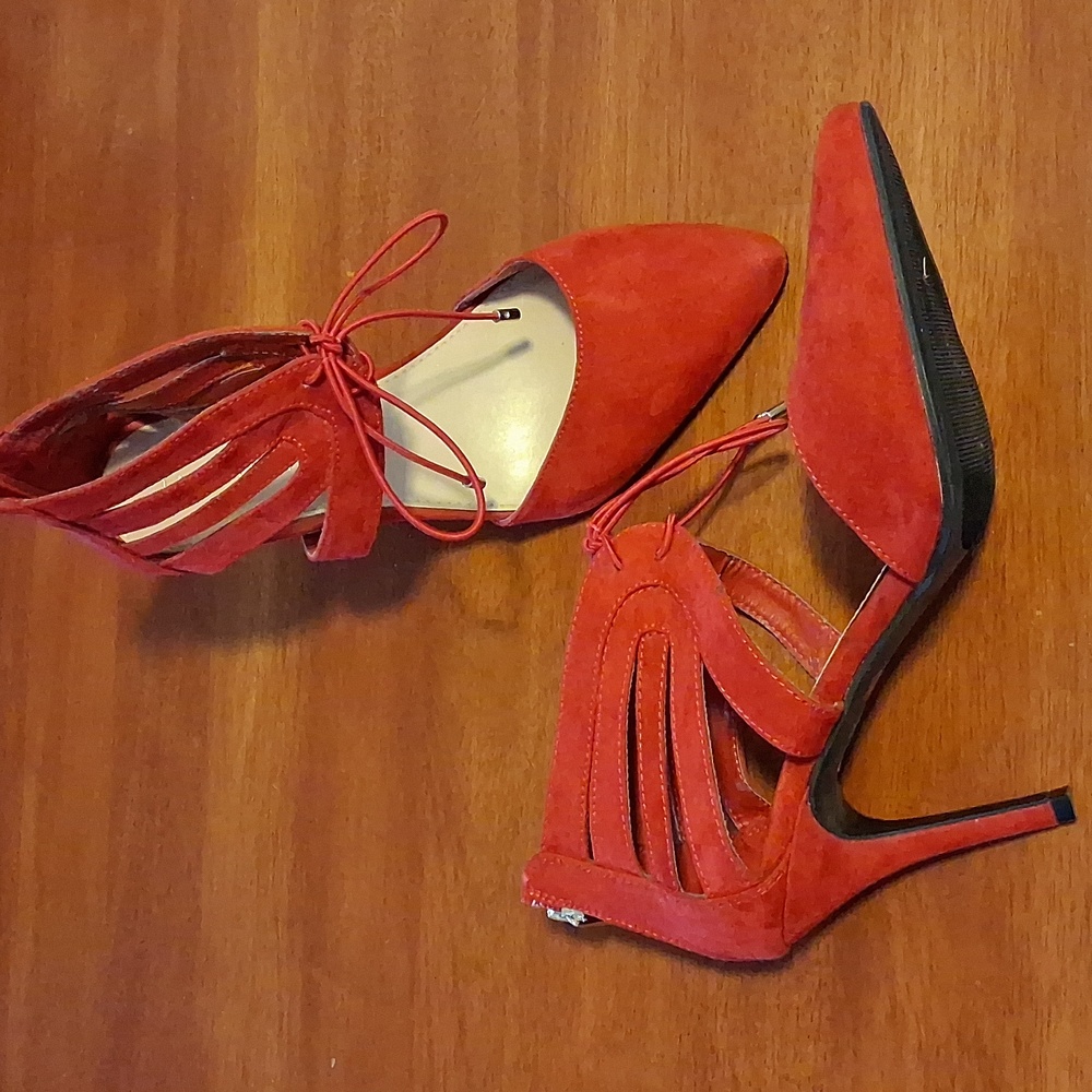 Lane Bryant Elegant Red Faux Suede Pointed Toe Pumps Stiletto Heels Sz 10W